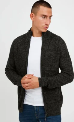 BLEND BHCarmelo Herren Strickjacke Cardigan Grobstrick Mit Stehkragen