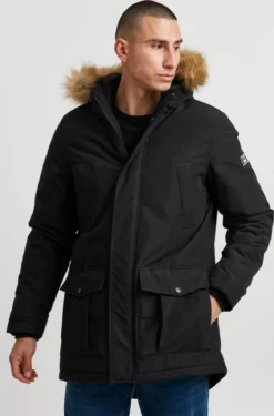 11 Project PRDuffin Herren Winterparka Parka Winterjacke Mit Hochabschließendem Kragen Und Abnehmbarem Kunstfell An Der Kapuze