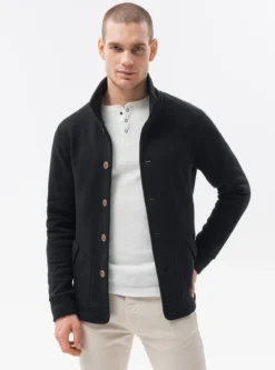 Ombre Clothing Herren Sweatshirt Auf Den Knöpfen Karmelo SchwarzOmbre Kleidung Herren-Sweatshirt Auf Carmelo-Knöpfen Schwarz Xl