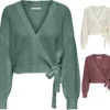 Only Damen Strickjacke Wickel Cardigan - OnlBreda Strick-Pullover Zum Binden, Farbe:Blau, Größe:M