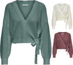 Only Damen Strickjacke Wickel Cardigan - OnlBreda Strick-Pullover Zum Binden, Farbe:Blau, Größe:M