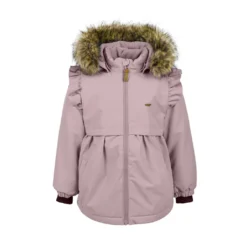 Minymo - Winterjacke Für Mädchen - Abnehmbare Kapuze Mit Kunstpelz - Einfarbig - Holunderbeere, 98