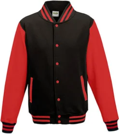 Just Hoods , Varsity Jacket , Jet Black , Fire Red , L