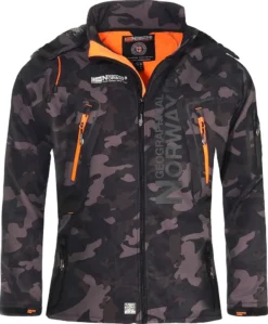 Geographical Norway Herren Softshelljacke Funktions-Outdoor-Jacke Model: G-Forrest, Farbe: Camouflage Schwarz/Orange, Größe: XXL