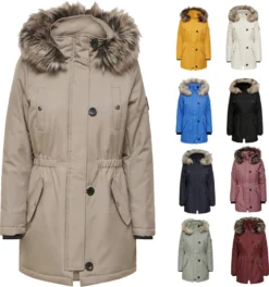 ONLY Damen Winter-Jacke OnlIris Einfarbiger Parka Mantel Fellkapuze Winter, Farbe:Mint-Grün, Größe:S