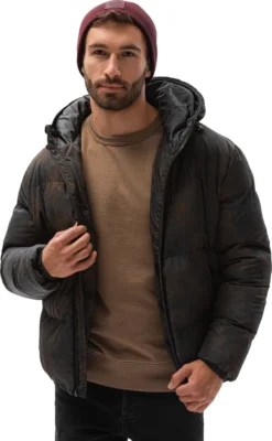 Ombre HERREN WINTERJACKE HERBSTJACKE MIT KAPUZE TASCHEN ISOLIERT 4 FARBEN S-XXL C529 SCHWARZ XL